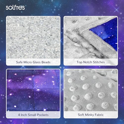 Solfres 3lbs Weighted Blanket, 36 x 48 Inches, Printing Heavy Blanket 3 Pounds for Children and Teens Ultra Soft and Cozy, Stars, Sensory Items, Nebula Galaxy