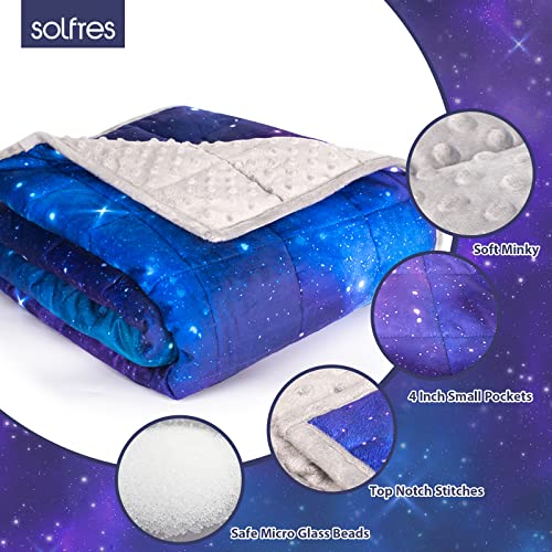 Solfres 3lbs Weighted Blanket, 36 x 48 Inches, Printing Heavy Blanket 3 Pounds for Children and Teens Ultra Soft and Cozy, Stars, Sensory Items, Nebula Galaxy