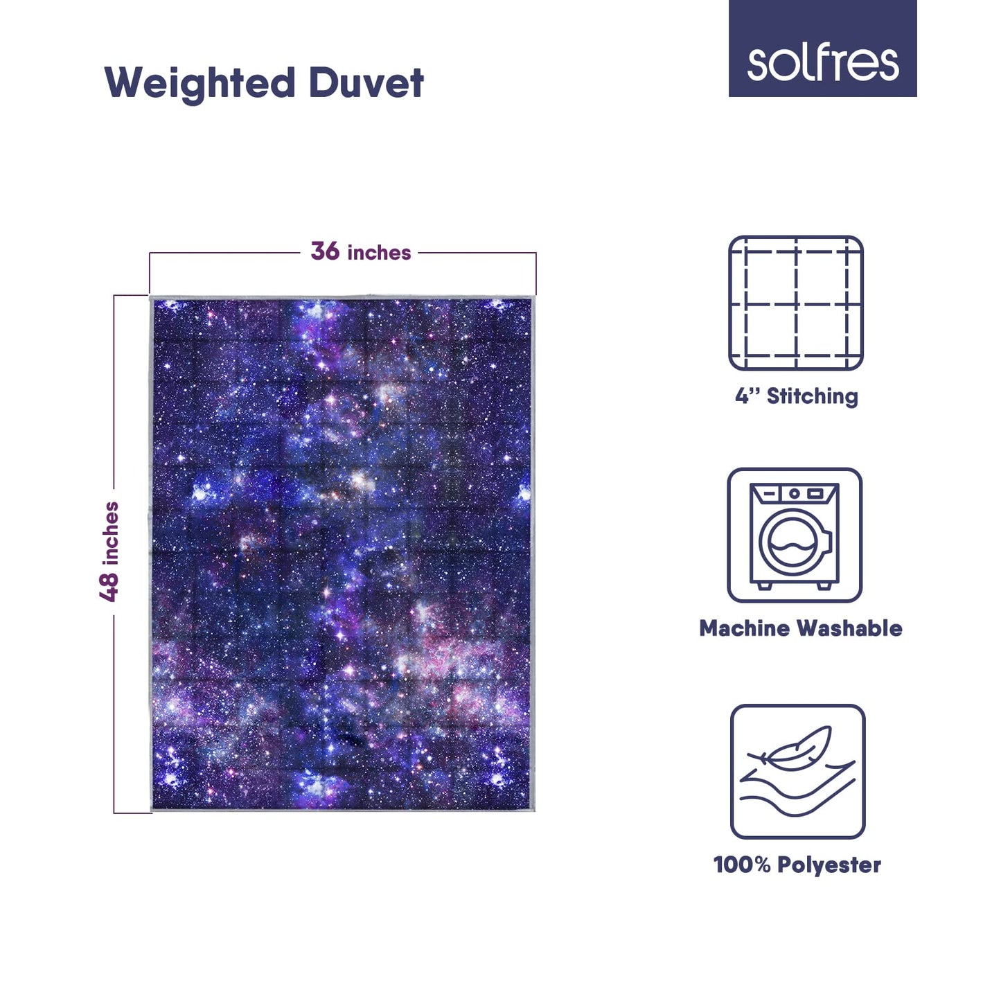 Solfres 3lbs Weighted Blanket, 36 x 48 Inches, Printing Heavy Blanket 3 Pounds for Children and Teens Ultra Soft and Cozy, Stars, Sensory Items, Nebula Galaxy