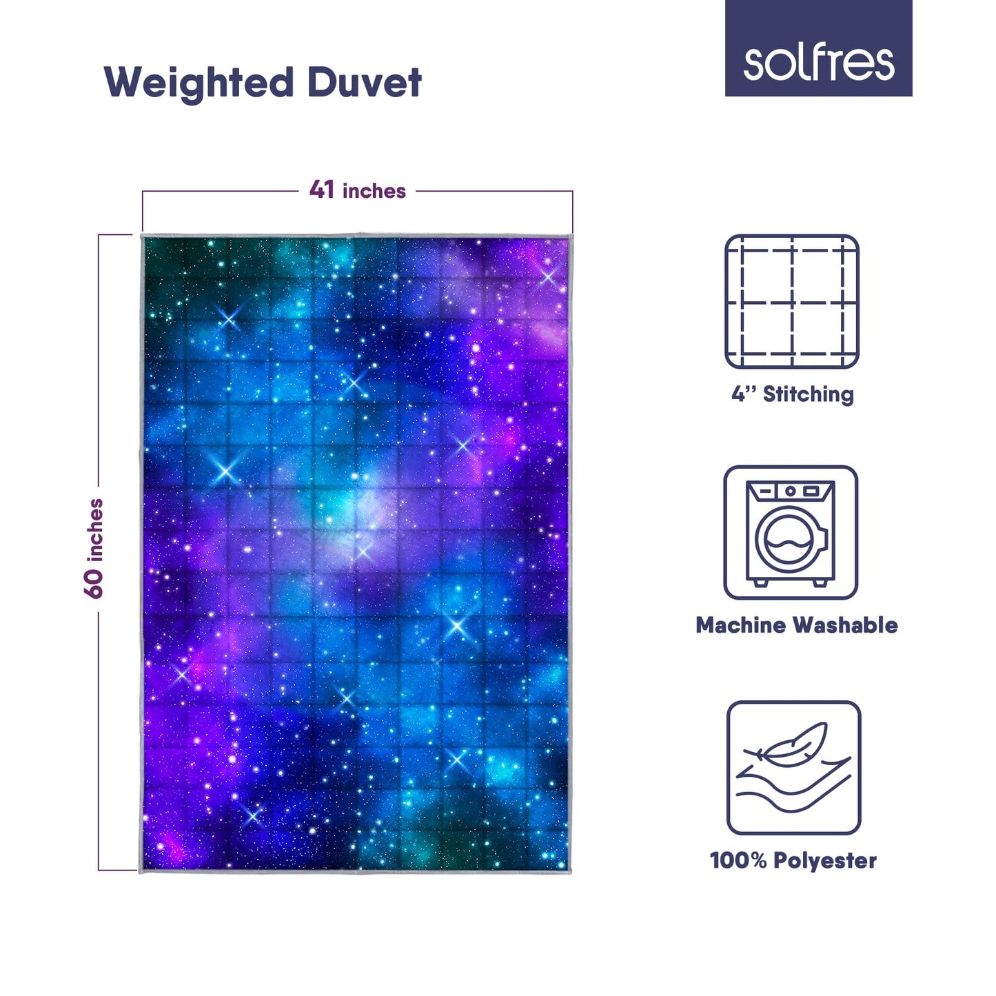 Solfres 3lbs Weighted Blanket, 36 x 48 Inches, Printing Heavy Blanket 3 Pounds for Children and Teens Ultra Soft and Cozy, Stars, Sensory Items, Nebula Galaxy