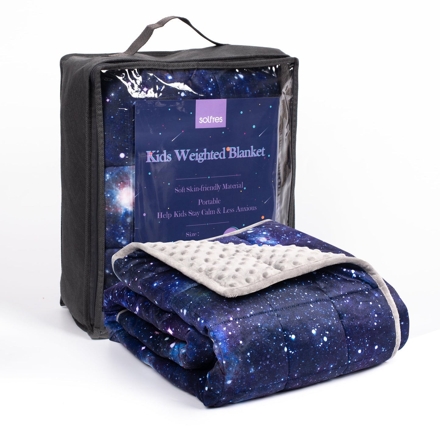 Solfres 3lbs Weighted Blanket, 36 x 48 Inches, Printing Heavy Blanket 3 Pounds for Children and Teens Ultra Soft and Cozy, Stars, Sensory Items, Nebula Galaxy