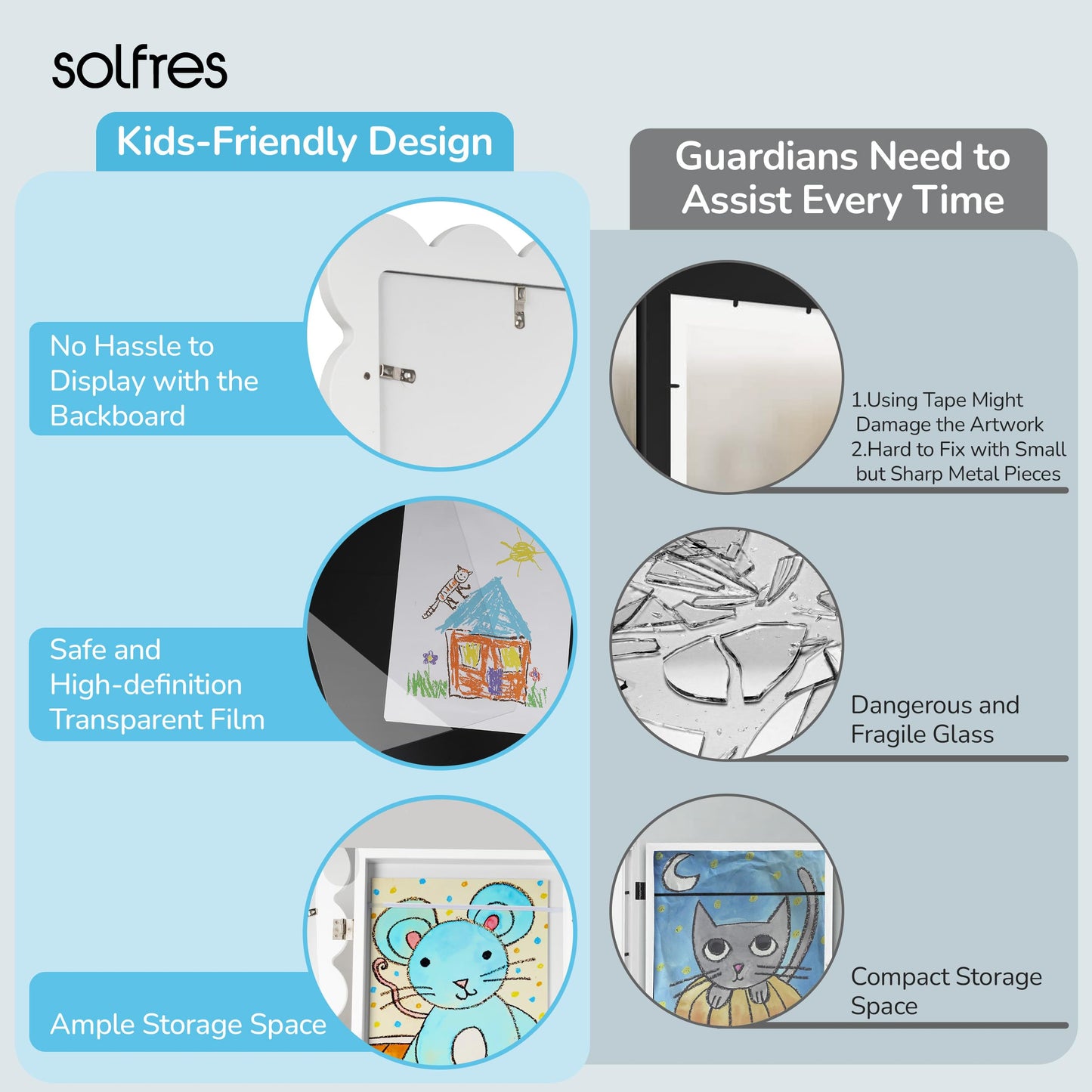 Solfres Kids Art Frames Front Opening 9x12 & 8.5x11 w/Mat, Kids Artwork Frames Changeable, Picture Frame with Storage Holds 150 Drawings, Display for Art Projects 3D Crafts, School Home Office, White