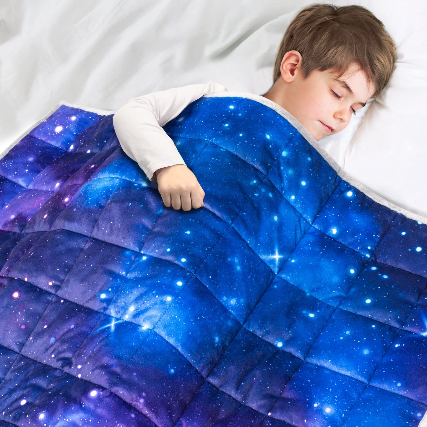 Solfres 3lbs Weighted Blanket, 36 x 48 Inches, Printing Heavy Blanket 3 Pounds for Children and Teens Ultra Soft and Cozy, Stars, Sensory Items, Nebula Galaxy