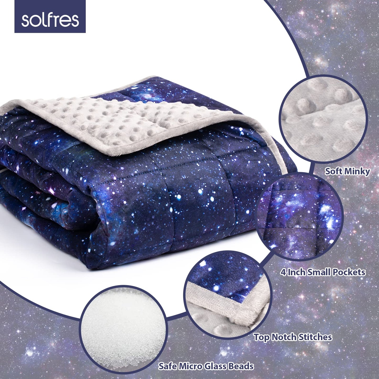 Solfres 3lbs Weighted Blanket, 36 x 48 Inches, Printing Heavy Blanket 3 Pounds for Children and Teens Ultra Soft and Cozy, Stars, Sensory Items, Nebula Galaxy