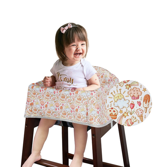 Dual-Belt High Chair Cover, Baby High Chair Cover, Upgrade Version, for Wooden or Restaurant High Chair, Sturdy and Robust Material, Creamy Cake