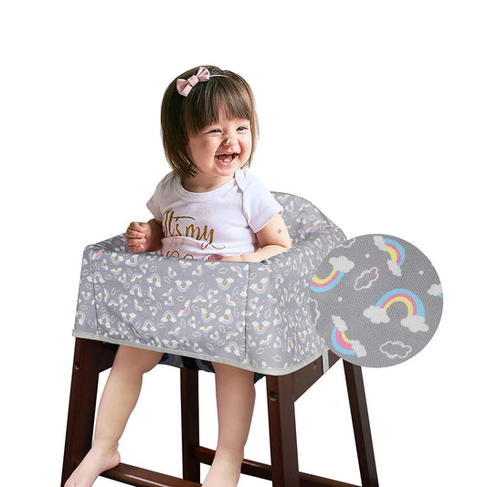 Dual-Belt High Chair Cover, Baby High Chair Cover, Upgrade Version, for Wooden or Restaurant High Chair, Sturdy and Robust Material, Gray Rainbow