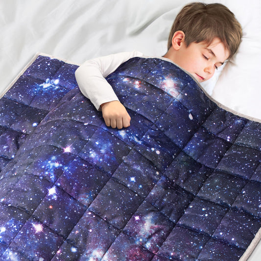 Solfres 3lbs Weighted Blanket, 36 x 48 Inches, Printing Heavy Blanket 3 Pounds for Children and Teens Ultra Soft and Cozy, Stars, Sensory Items, Nebula Galaxy