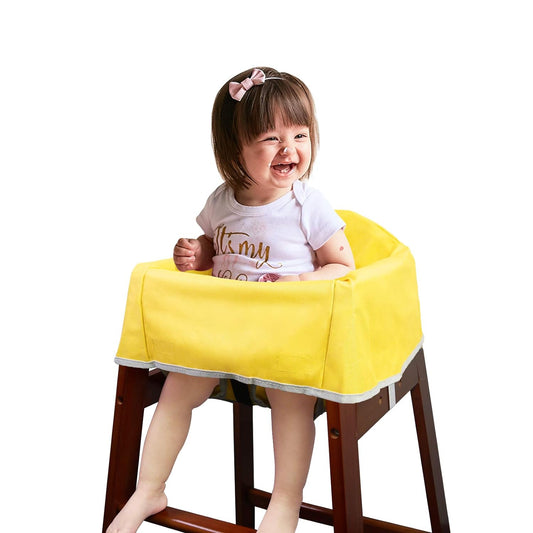 Solfres Dual-Belt High Chair Cover, Baby High Chair Cover, Upgrade Version, for Wooden or Restaurant High Chair, Sturdy and Robust Material, Yellow