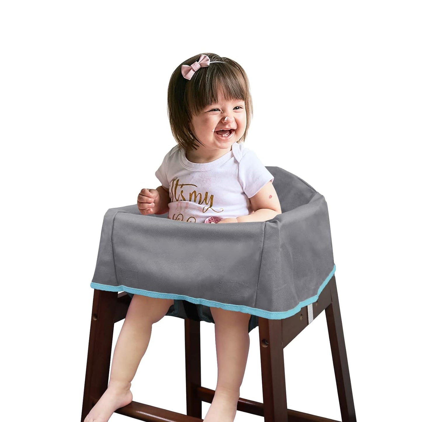 Solfres Dual-Belt High Chair Cover, Baby High Chair Cover, Upgrade Version, for Wooden or Restaurant High Chair, Sturdy and Robust Material, Gray