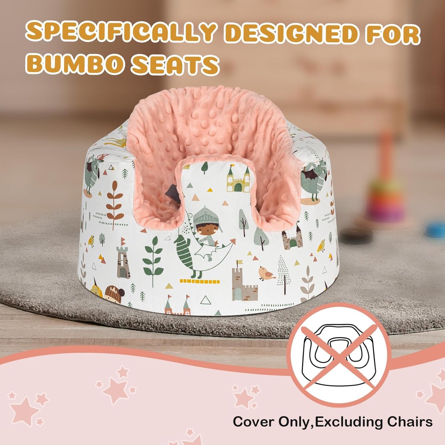 Solfres Seat Cover, Compatible with Bumbo Seat (Original), Ultra Soft and Cozy Fabric Seat Cover, Washable Bumbo Seat Protector, Cartoon Rainbow