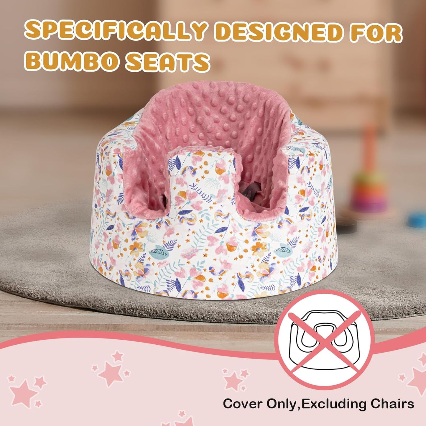 Solfres Seat Cover, Compatible with Bumbo Seat (Original), Ultra Soft and Cozy Fabric Seat Cover, Washable Bumbo Seat Protector, Cartoon Rainbow