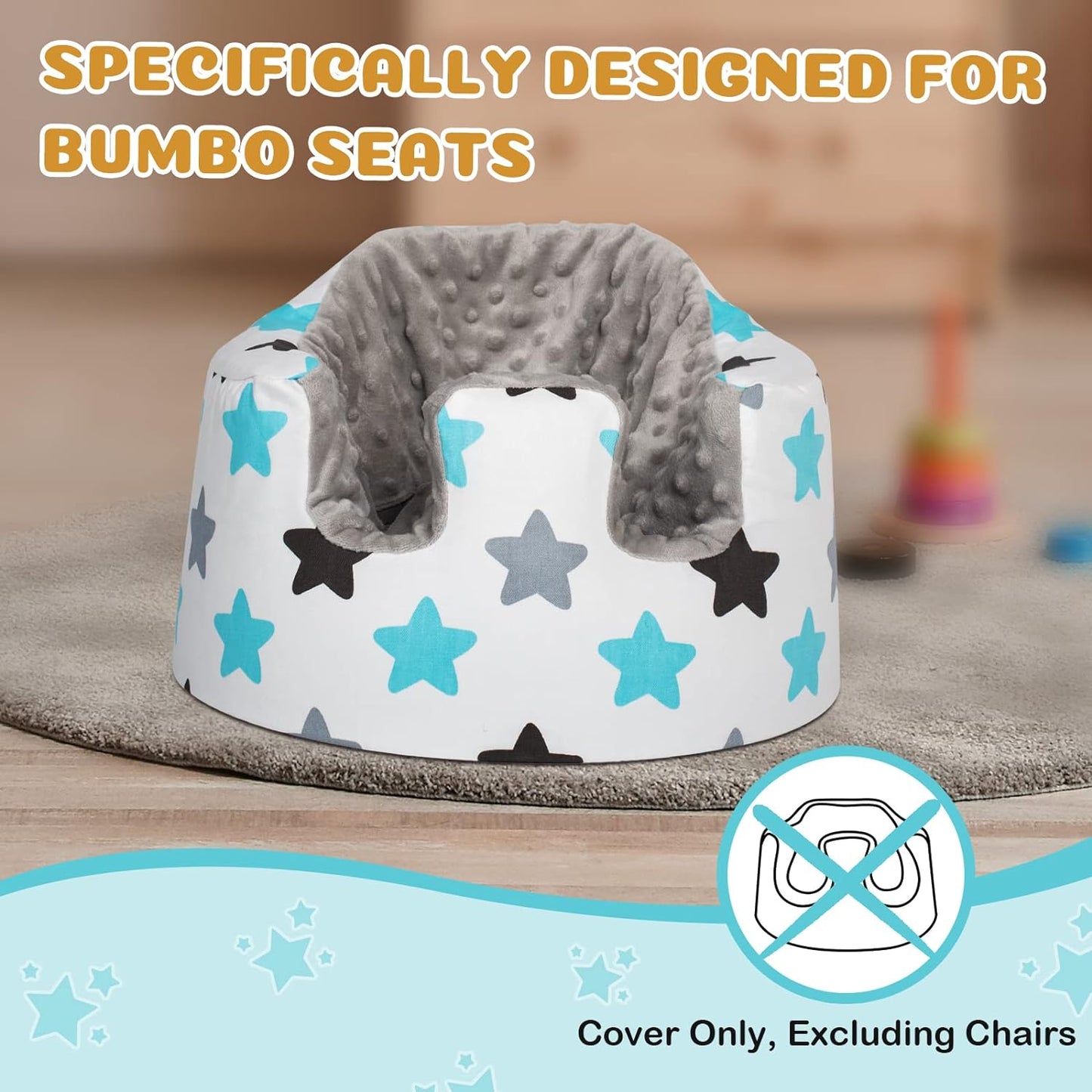 Solfres Seat Cover, Compatible with Bumbo Seat (Original), Ultra Soft and Cozy Fabric Seat Cover, Washable Bumbo Seat Protector, Cartoon Rainbow